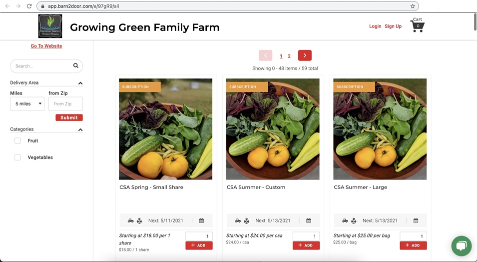Growing Green Family Farm web page