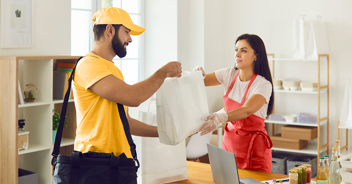 Person picking up a food delivery