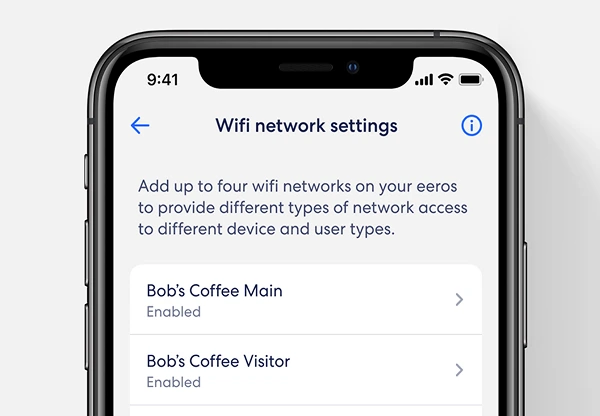 Wifi network settings app text for eero